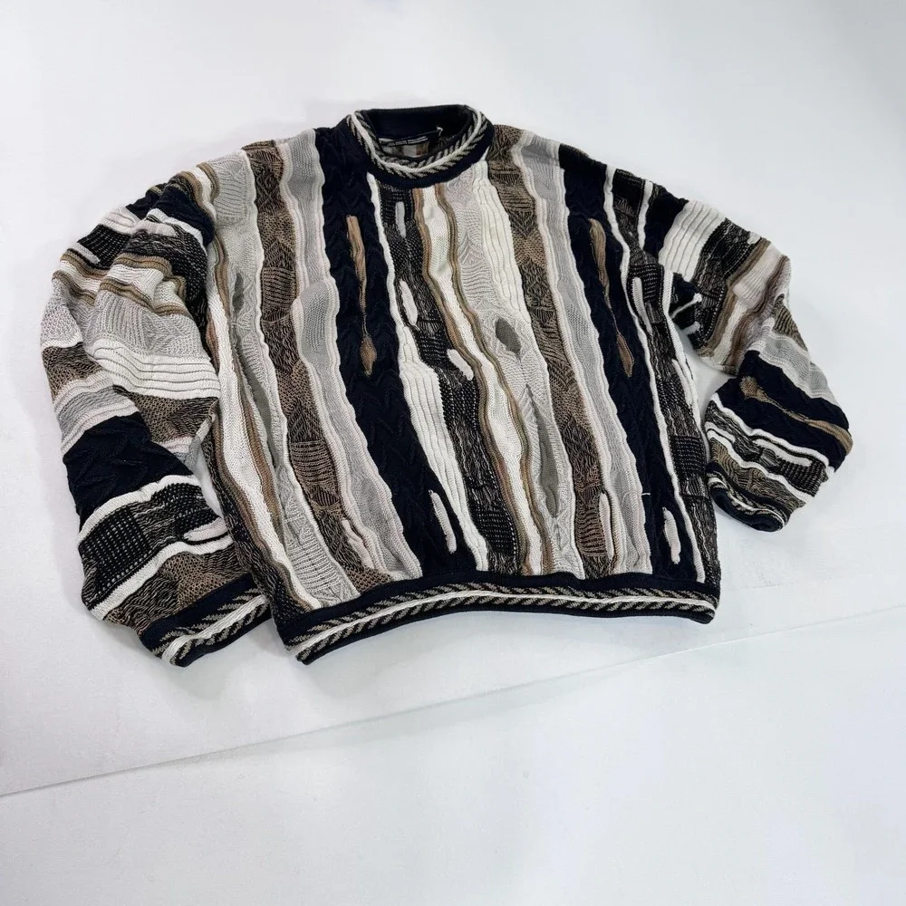 Vintage Tundra Sweater Mens Large Multicolor 3D Coogi Style Knit Pullover 90s